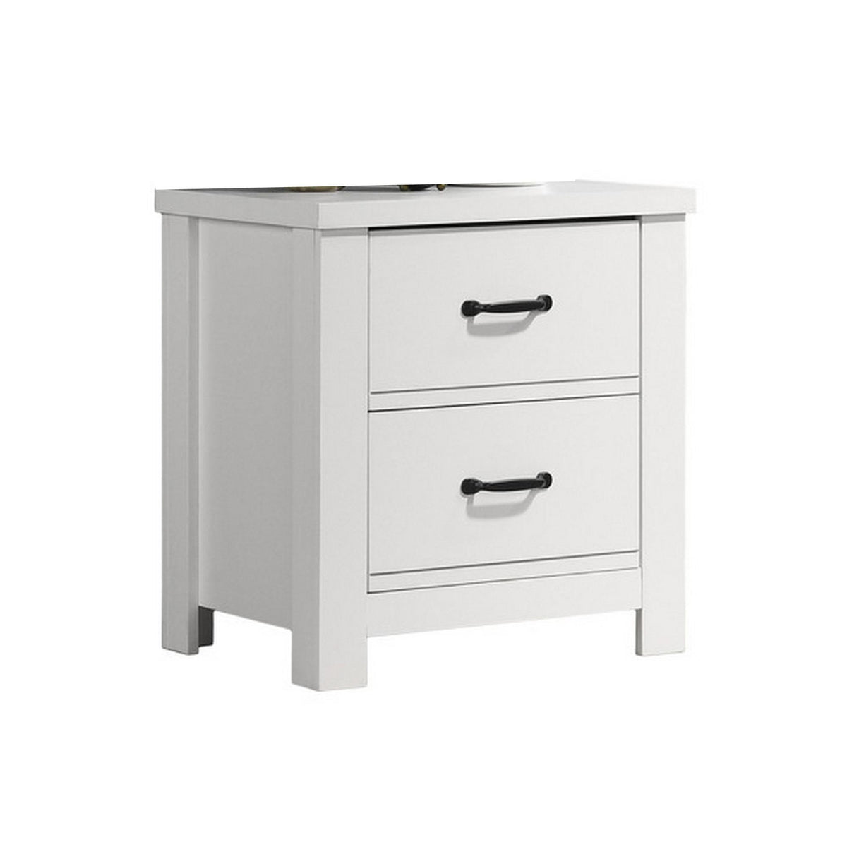 Sun 22 Inch Nightstand, 2 Drawers, Black Handles, Crisp White Finish