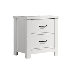 Sun 22 Inch Nightstand, 2 Drawers, Black Handles, Crisp White Finish