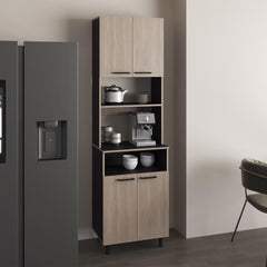Arcadia Pantry Cabinet, With 5 Shelves And 4 Doors, Black, Light Gray