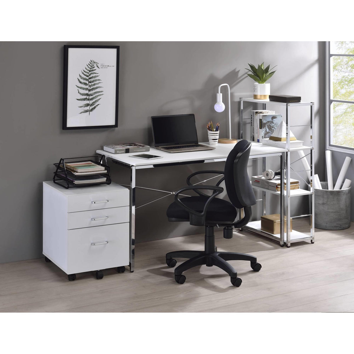 Avalon White & Chrome Finish Writing Desk