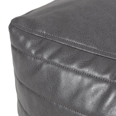Poem Faux Leather Rectangle Pouf, Gray