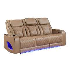 Hephaestus Modern Style 3pc Power Reclining Massager Sofa, Loveseat and Recliner Set in Caramel Faux Leather