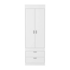 Armoire 70H", Double Door Cabinet, Two Drawers, Metal Handles, Rod, White