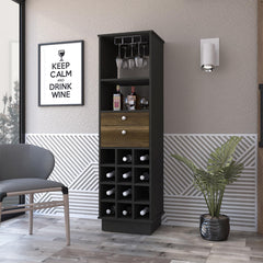 Wenge and Walnut 12-Bottle 2-Drawer 1-Shelf Bar Cabinet