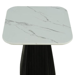Contemporary Style Square End Table Faux Marble Soft Curved Edges Top Black Finish Primary Living Room
