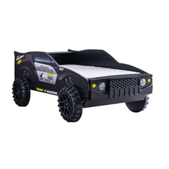 Modern Novelty Style Twin Bed Speed Jeep Design High Gloss Finish LED Night Lights On Headlights Metal Structure Black Finish