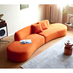132" Curved Sofa with Throw Pillows, 6 Seater Luxury Velvet Couch with Half Moon Design and High-Density Foam, Ideal for Modern Living Room, Office & Apartment, Red Orange
