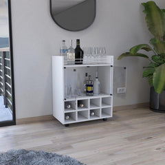 Avalon Andrews Bar Cart with Built-In 8-Bottle Rack, Double Glass Door Cabinet, and Aluminum-Edged Top Surface