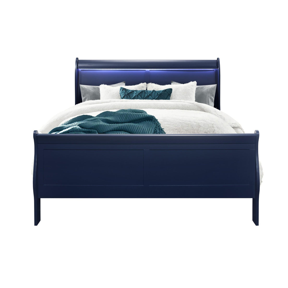SHOWCASE BLUE QUEEN BED WITH LED