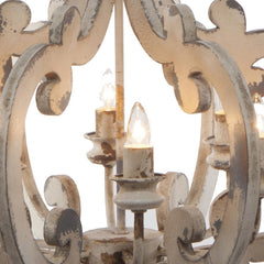 Saga 21 Inch 6 Light Chandelier, Carved Wood Frame, Classic, Vintage, White