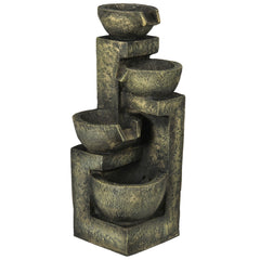 Outdoor Fountain with 4-Tier Stacked Stone Look Bowls, Cascading Waterfall, Adjustable Flow & LED Lights, Gray