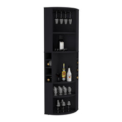 71" Corner Bar Cabinet with Five Shelves, Eight Bottle Cubbies and Stemware,Black