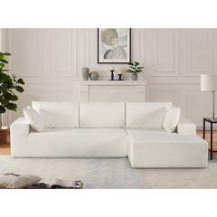 Moon Convertible Sectional Sofa in Soft Corduroy, Modern Comfy Couch with Full Foam Cushioning, Cozy Sleeper Sectional for Living Room, Bedroom, No Assembly Required, Ivory - Right Facing