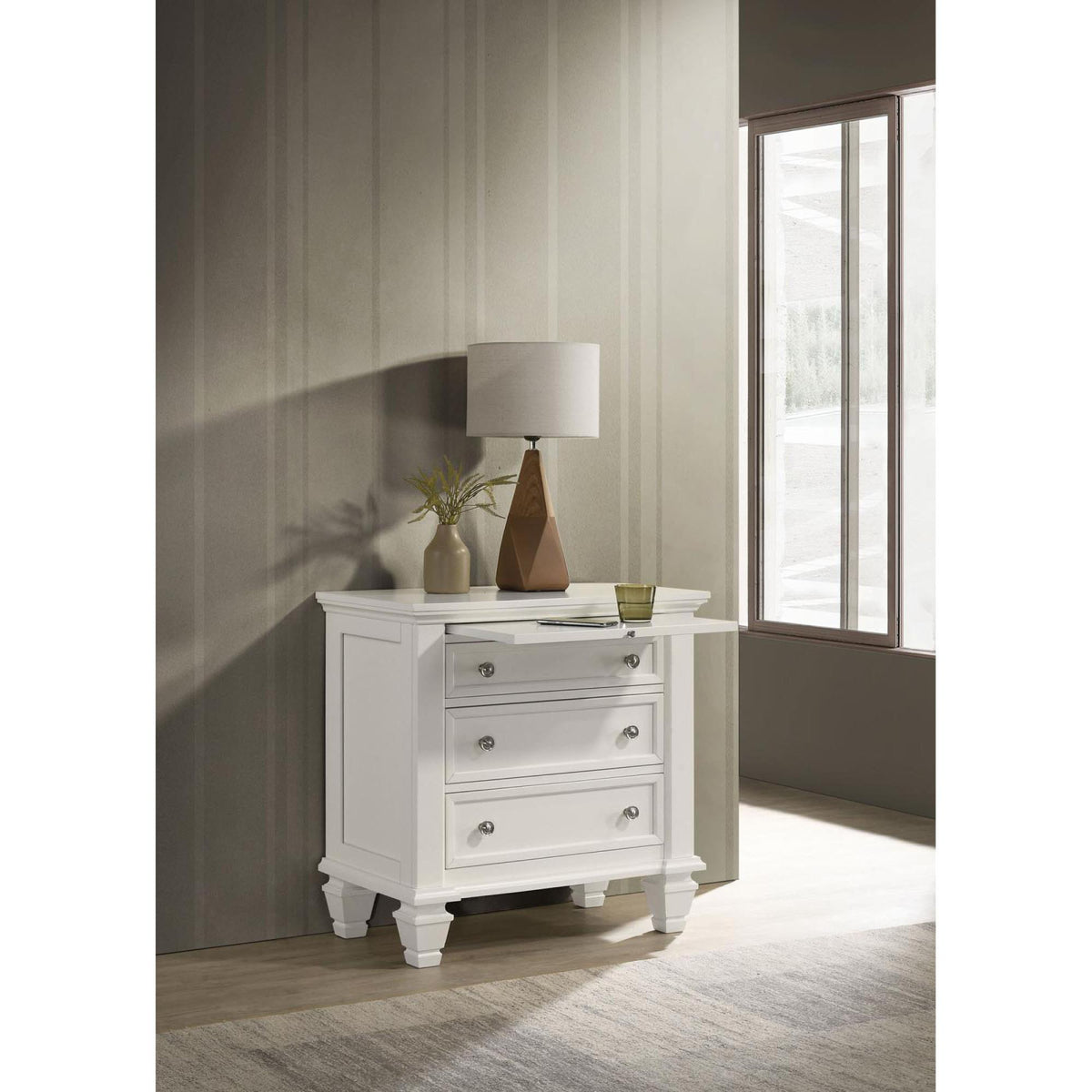 Electra White 3-drawer Nightstand with Pull Out Tray