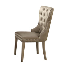 Aria Champagne Synthetic Leather & Champagne Finish Side Chair (Set of 2)