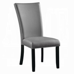 Modern Upholstered Side Chairs 2pc Set, Gray Synthetic Leather Nailhead Trim Black Legs Wooden Dining Furniture 1pc