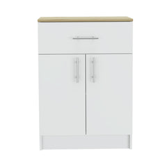Pantry Organizer Cabinet 33" H, One Drawer, Two Interior Shelves, Two Doors, White/Light Oak