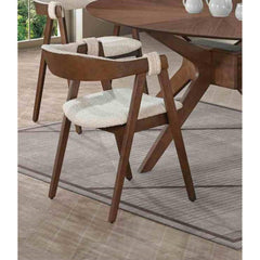 Mid-Century Modern 2pc Side Chair Padded Seat And Back Curved Panel Back Walnut And Beige Finish