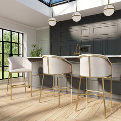 31" Modern Bar Stool, White Faux Leather with Gold Steel Frame, 1PC