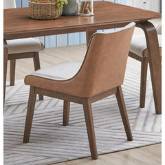 Modern Contemporary Brown and White Boucle Upholstery Dining Chairs Set of 2, Wingback Walnut Finish Retro Style Dining Furniture