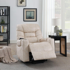 Valhalla Ivory Leather Aire Power Motion Recliner with Lift, Heating & Massage Function