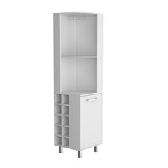 Lyra 70" Tall Corner Bar Cabinet With Four Shelves, Ten Wine Bottle Cubbies and Stemware in White