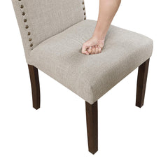 Modern Classic Side Chairs Set of 2, Taupe Fabric Upholstery Seat Back Nailhead Trim Dining Furniture