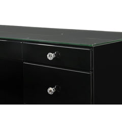1pc Glam Makeup Vanity Table Glass Top 9 Drawers Knobs Black Wooden Bedroom Furniture