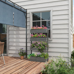 Outdoor Wooden Vertical Garden Planter, 4 Tier Planter Box, Self-Draining for Flowers, Vegetables, Herbs, Gray