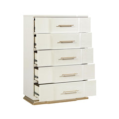 Cassandra 5-Drawer Chest in Beige with Textured Finish and Gold Finish Handles