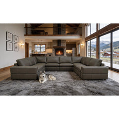 Premium Leather Match Upholstered Large Arms Sectional with Two Recliner Seats