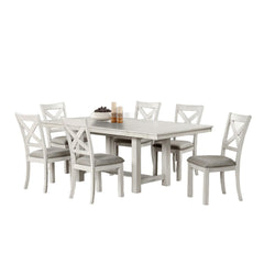 Contemporary 7pc Dining Set White Oak Table w Leaf 6x Side Chairs Cross Back Cushion Seat Chair