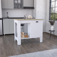 Hera Kitchen Island, Single Door Cabinet, Shelf White / Macadamia