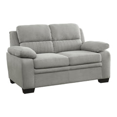 Aeneas 58 Inch Loveseat, Gray Polyester, Soft Foam Cushioned, Solid Wood