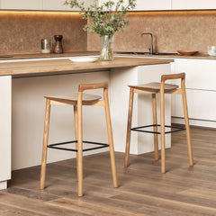 Shangri-La 30" Modern Minimalist Low Back Wood Barstool, Natural Blonde Ash Wood