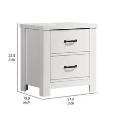 Sun 22 Inch Nightstand, 2 Drawers, Black Handles, Crisp White Finish
