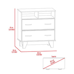 Armageddon Two Drawer Dresser, Two Open Shelves, Superior Top, Four Legs -Black