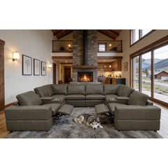 Premium Leather Match Upholstered Large Arms Sectional with Two Recliner Seats