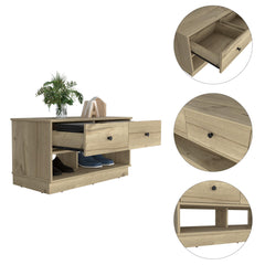 Hercules Storage Bench, Two Drawers, Two Open Shelves, Light Oak