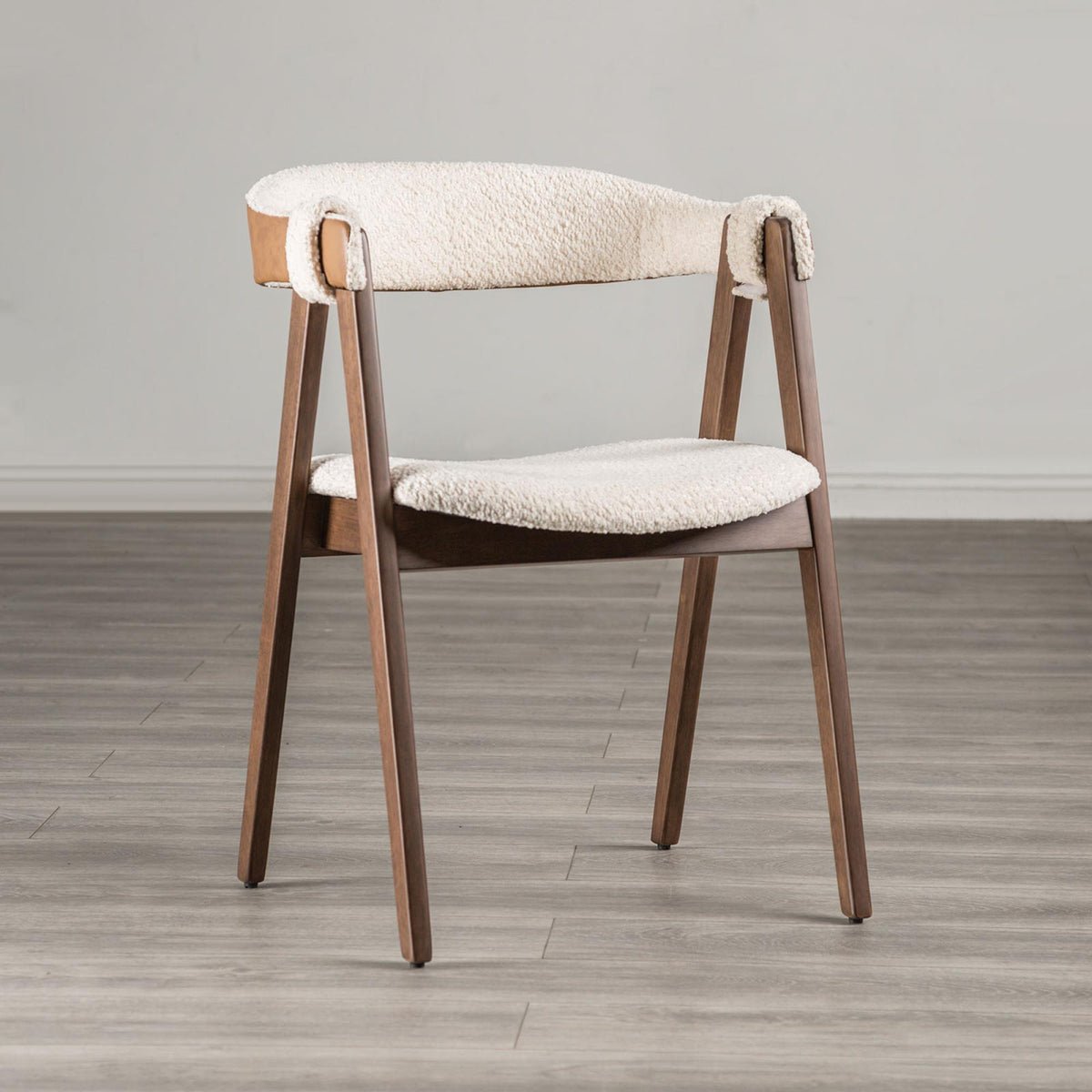 Mid-Century Modern 2pc Side Chair Padded Seat And Back Curved Panel Back Walnut And Beige Finish