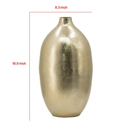 Pandora 19 Inch Modern Vase, Metal, Tall Curved Bottleneck Shape, Gold Finish
