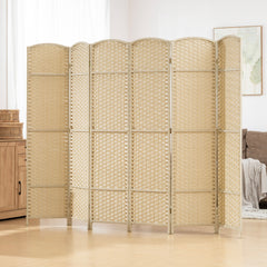 Folding Room Divider Screen 6 Panel 5.6' Tall Privacy Screen Freestanding Room Partition for Home Office, Beige
