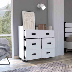 Melody Dresser, Four Legs, Four Drawers, One Double Drawer, Superior Top -White