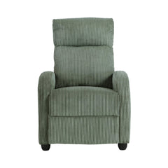 Modern Push Back Recliner Chair Green Soft Corduroy Upholstery Comfort Solid Wood Living Room Furniture 1pc