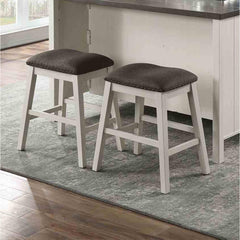 Set of 2pc Counter Height Stool Off White Dark Gray Finish Transitional Style Padded Fabric Seat Padded Fabric Contoured Seat