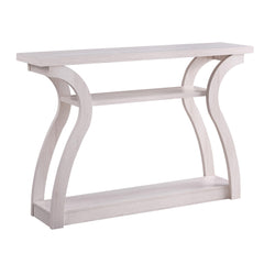 Athena sofa hall console curvy leg design two shelves thick top panel White Oak color