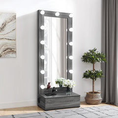 Helen Grey Tall Mirror with Drawer and Speakers
