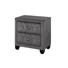Story Modern Style Crystal Tufted 2-Drawer Nightstand Upholstered with Velvet Fabric Made with Wood in Gray