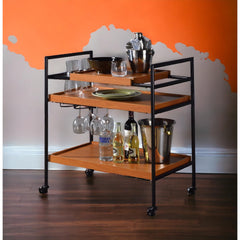 Aphrodite Honey Oak & Black Finish Serving Cart