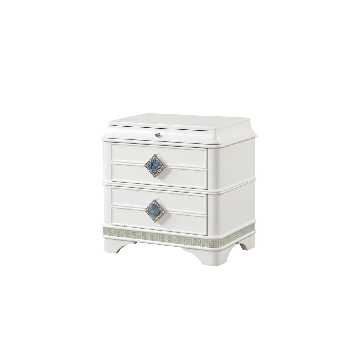 Aeneas Modern Style 2-Drawer Night stand Made with Wood, Hidden Jewelry Drawer and Crystal Accents in White